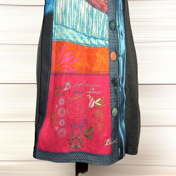 Desigual Patchwork Multicolor Front Sheath Cap Sleeve Fitted Mini Dress M - Picture 9 of 16